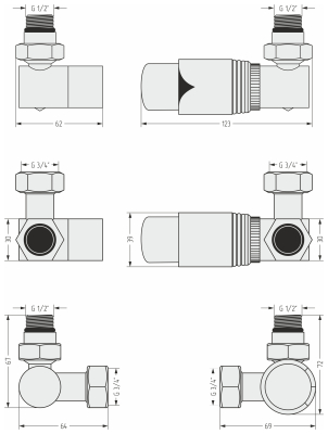 Терморегулятор автоматический 3D правый G 1/2" НР х G 3/4" НГ / набор