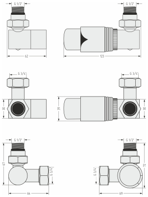 Терморегулятор автоматический 3D правый G 1/2" НР х G 3/4" НГ / набор