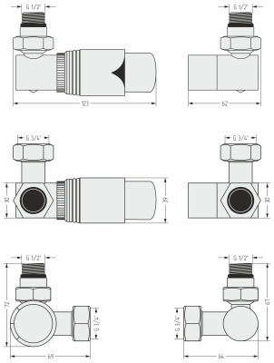 Терморегулятор автоматический 3D левый G 1/2" НР х G 3/4" НГ / набор