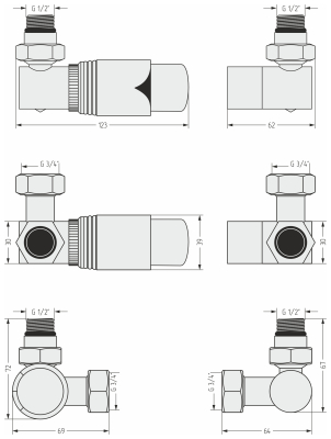 Терморегулятор автоматический 3D левый G 1/2" НР х G 3/4" НГ / набор